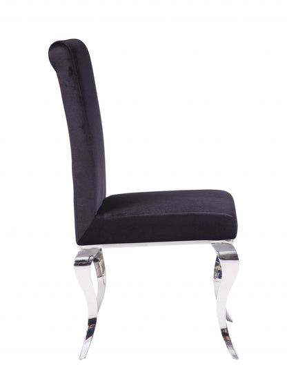 Set of Two Black And Silver Upholstered Fabric Dining Side Chairs - Loft&Timber