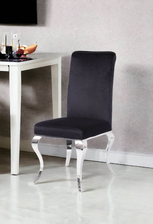 Set of Two Black And Silver Upholstered Fabric Dining Side Chairs - Loft&Timber
