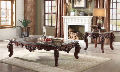 40" Dark Brown and Merlot Genuine Marble And Solid Wood Coffee Table - Loft&Timber