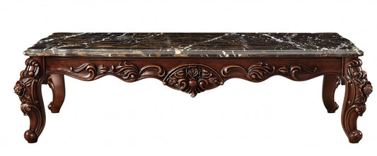 40" Dark Brown and Merlot Genuine Marble And Solid Wood Coffee Table - Loft&Timber
