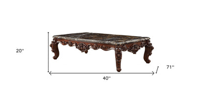 40" Dark Brown and Merlot Genuine Marble And Solid Wood Coffee Table - Loft&Timber