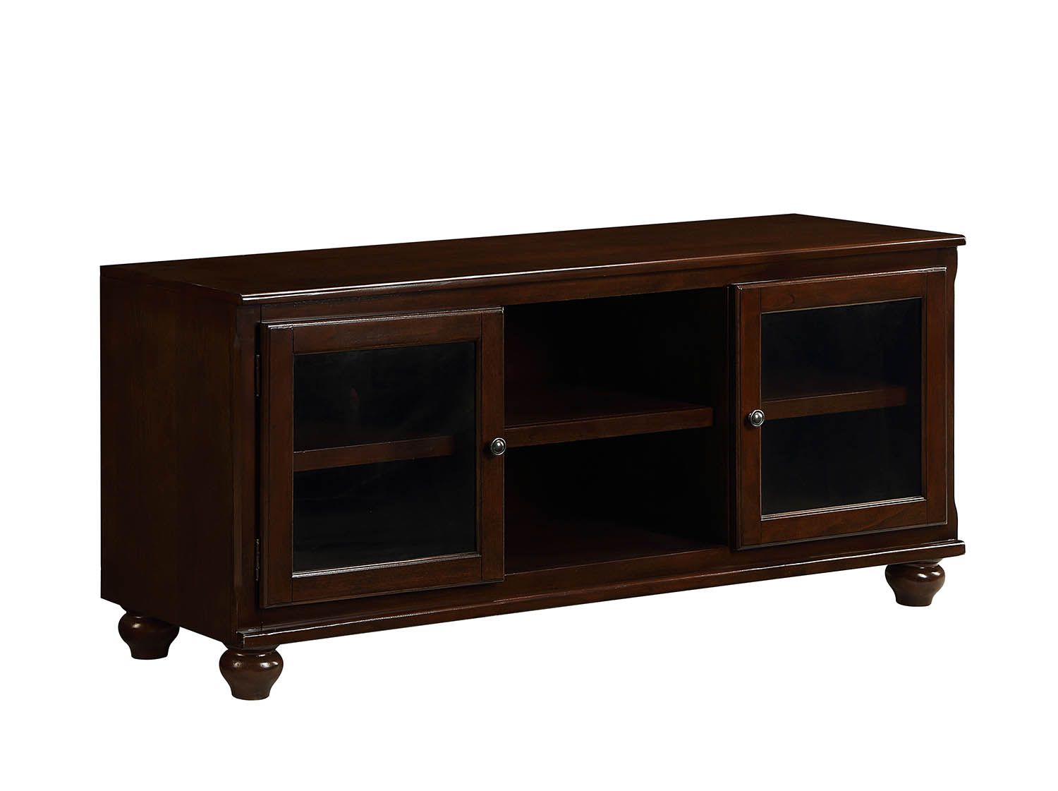 58" Brown Enclosed And Open Storage Wood And Glass TV Stand-2