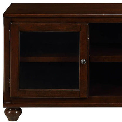 58" Brown Enclosed And Open Storage Wood And Glass TV Stand-4