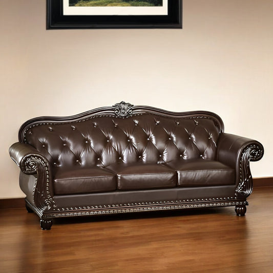 37" Espresso Top Grain Leather Sofa-1