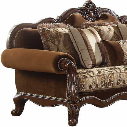 37" Oak Velvet Floral Sofa And Toss Pillows With Espresso Legs-3