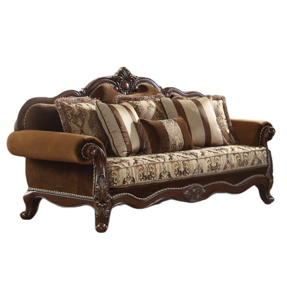 37" Oak Velvet Floral Sofa And Toss Pillows With Espresso Legs-2