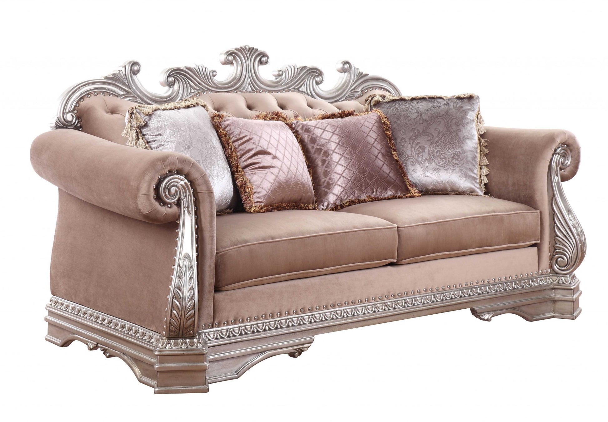 80" Champagne Velour Loveseat and Toss Pillows - Loft&Timber