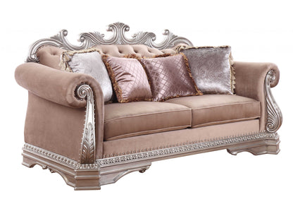 80" Champagne Velour Loveseat and Toss Pillows - Loft&Timber