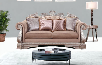 80" Champagne Velour Loveseat and Toss Pillows - Loft&Timber