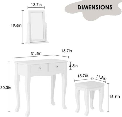 Makeup Vanity Table Set with 360° Rotation Mirror - Loft&Timber