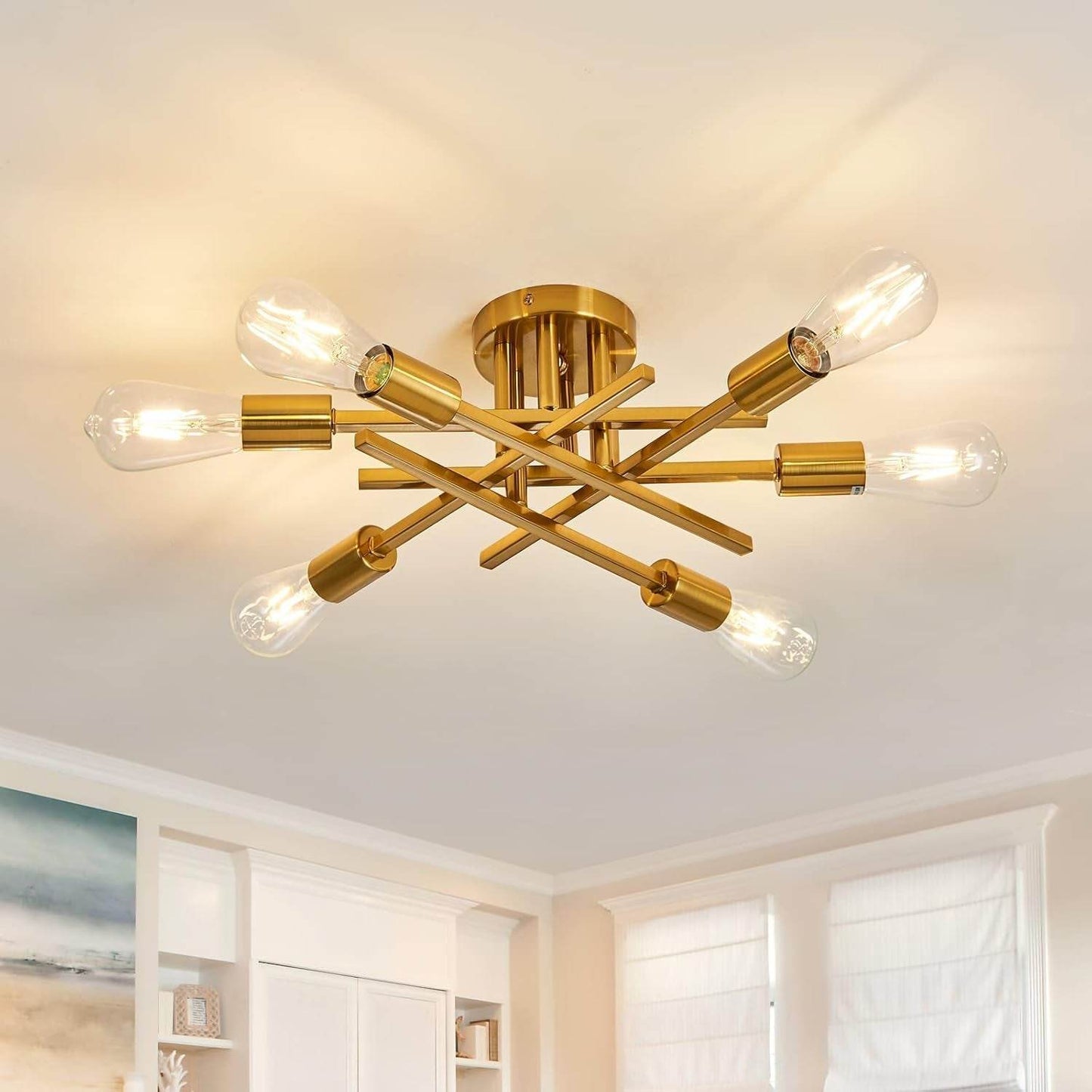 6-Light Gold Sputnik Chandelier Semi Flush Modern - Loft&Timber
