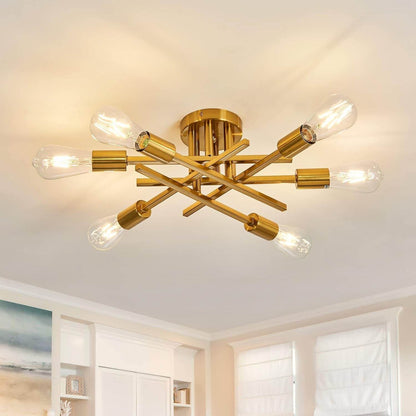 6-Light Gold Sputnik Chandelier Semi Flush Modern - Loft&Timber