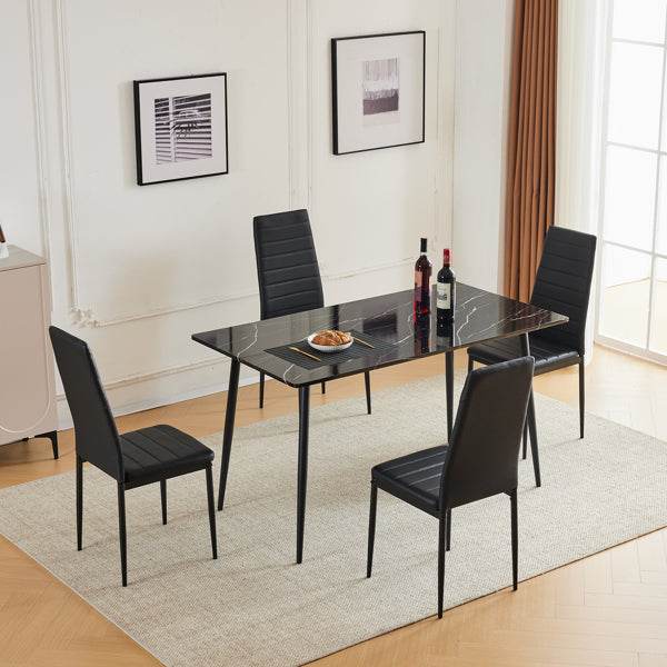 Rectangular table with arc MDF Black tabletop splicing PVC marble surface 140*76*76cm - Loft&Timber