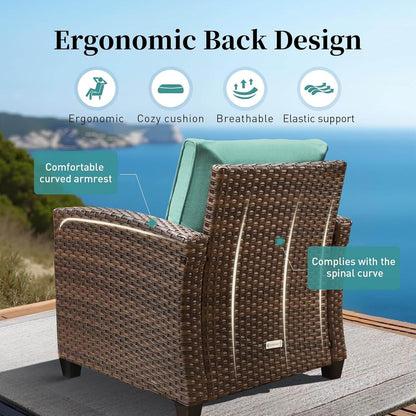 Patio Furniture Set Outdoor Furniture Brown Wicker Rattan Patio Conversation Sets with Cushion outside Sofa Set,7 Pieces with Rectangular Firepit Table,9 Seats,Blue - Loft&Timber