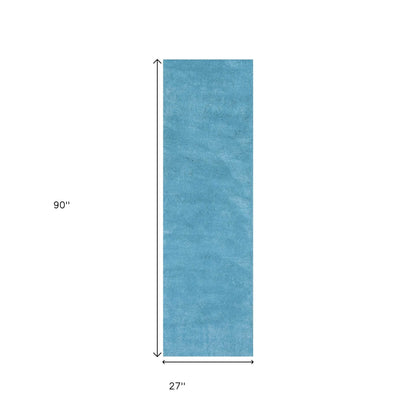 8' Blue Hand Woven Runner Rug - Loft&Timber