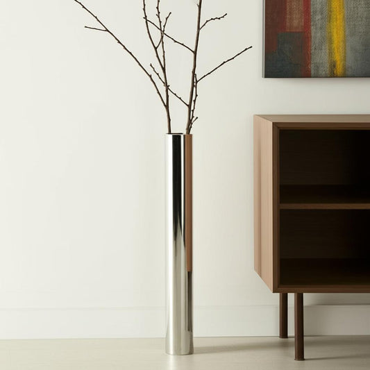 48" Silver Cylinder Aluminum Floor Vase - Loft&Timber