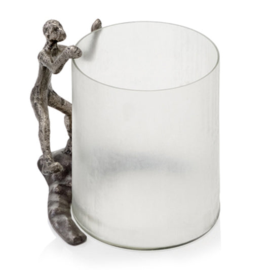10" Silver And Glass Climbing Man Hurricane Candle Holder - Loft&Timber