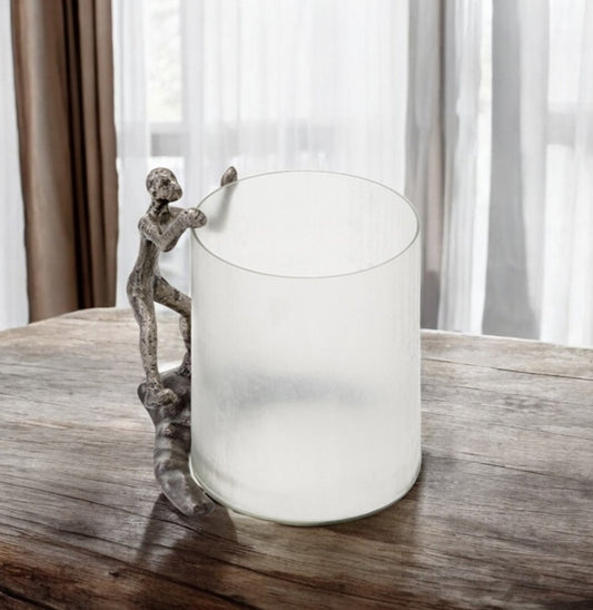 10" Silver And Glass Climbing Man Hurricane Candle Holder - Loft&Timber