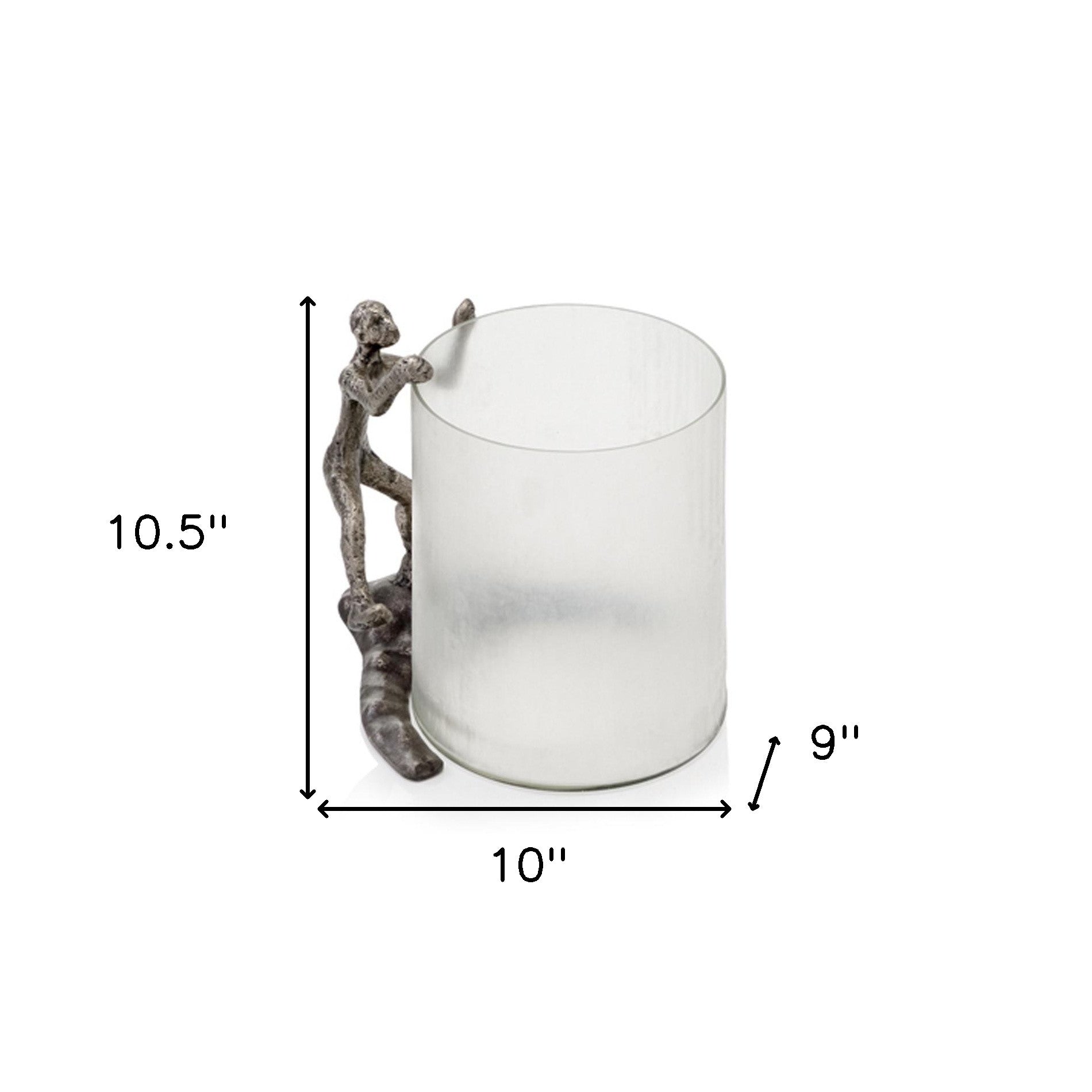 10" Silver And Glass Climbing Man Hurricane Candle Holder - Loft&Timber
