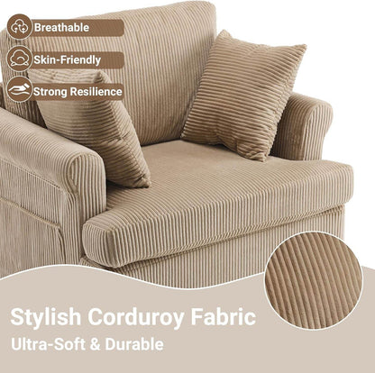 39Inch Swivel Chair CorduroyFabric Barrel Khaki Cushions - Loft&Timber