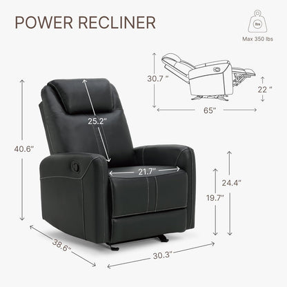 Leather Recliner Chair Faux Reclining Sofa Lazy Boy Glider Rocking Function with Armrest for Living Room Bedroom Home Theater Seating-2
