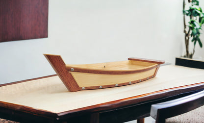 17" Natural and Brown Wood Sushi Boat Serving Tray - Loft&Timber
