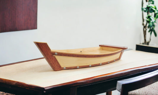 17" Natural and Brown Wood Sushi Boat Serving Tray - Loft&Timber