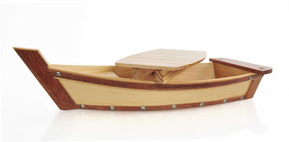 17" Natural and Brown Wood Sushi Boat Serving Tray - Loft&Timber