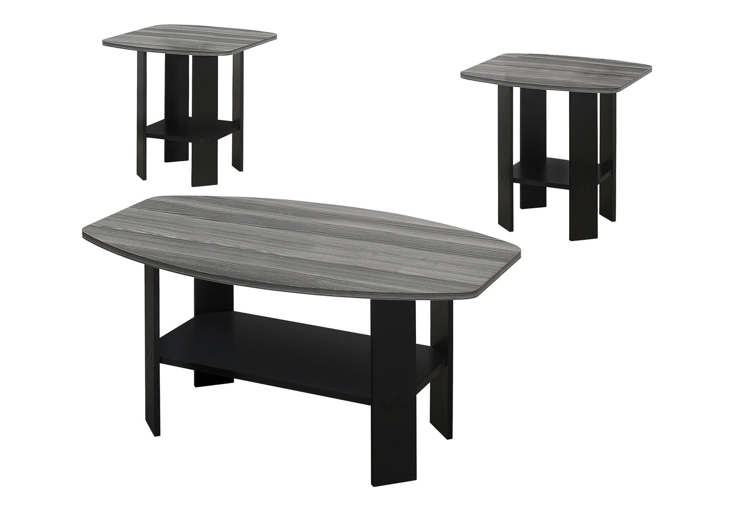 Set of Three 36" Gray And Black Wood Coffee Table With Shelf - Loft&Timber