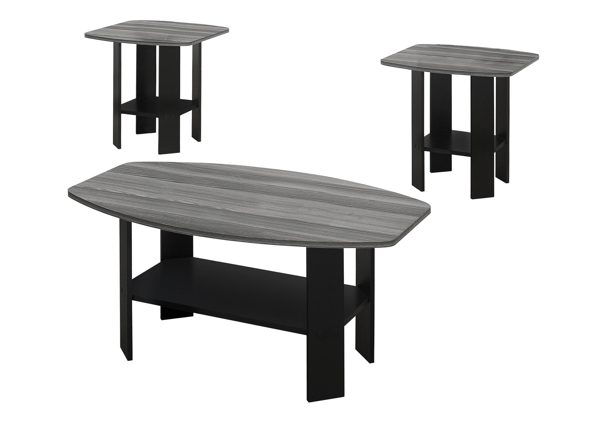 Set of Three 36" Gray And Black Wood Coffee Table With Shelf - Loft&Timber