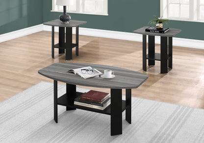 Set of Three 36" Gray And Black Wood Coffee Table With Shelf - Loft&Timber