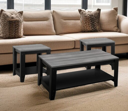 Set of Three 42" Gray And Black Coffee Table With Shelf - Loft&Timber