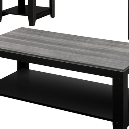 Set of Three 42" Gray And Black Coffee Table With Shelf - Loft&Timber
