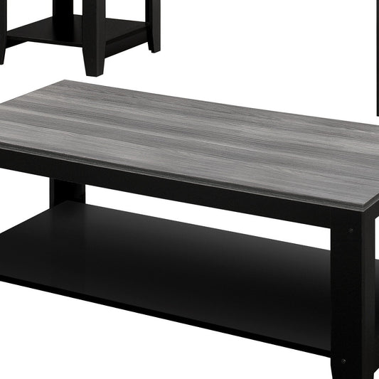 Set of Three 42" Gray And Black Coffee Table With Shelf - Loft&Timber