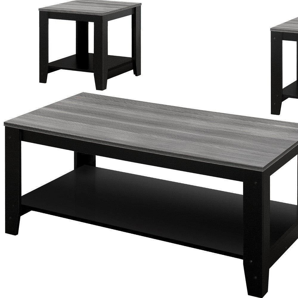Set of Three 42" Gray And Black Coffee Table With Shelf - Loft&Timber