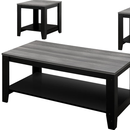 Set of Three 42" Gray And Black Coffee Table With Shelf - Loft&Timber