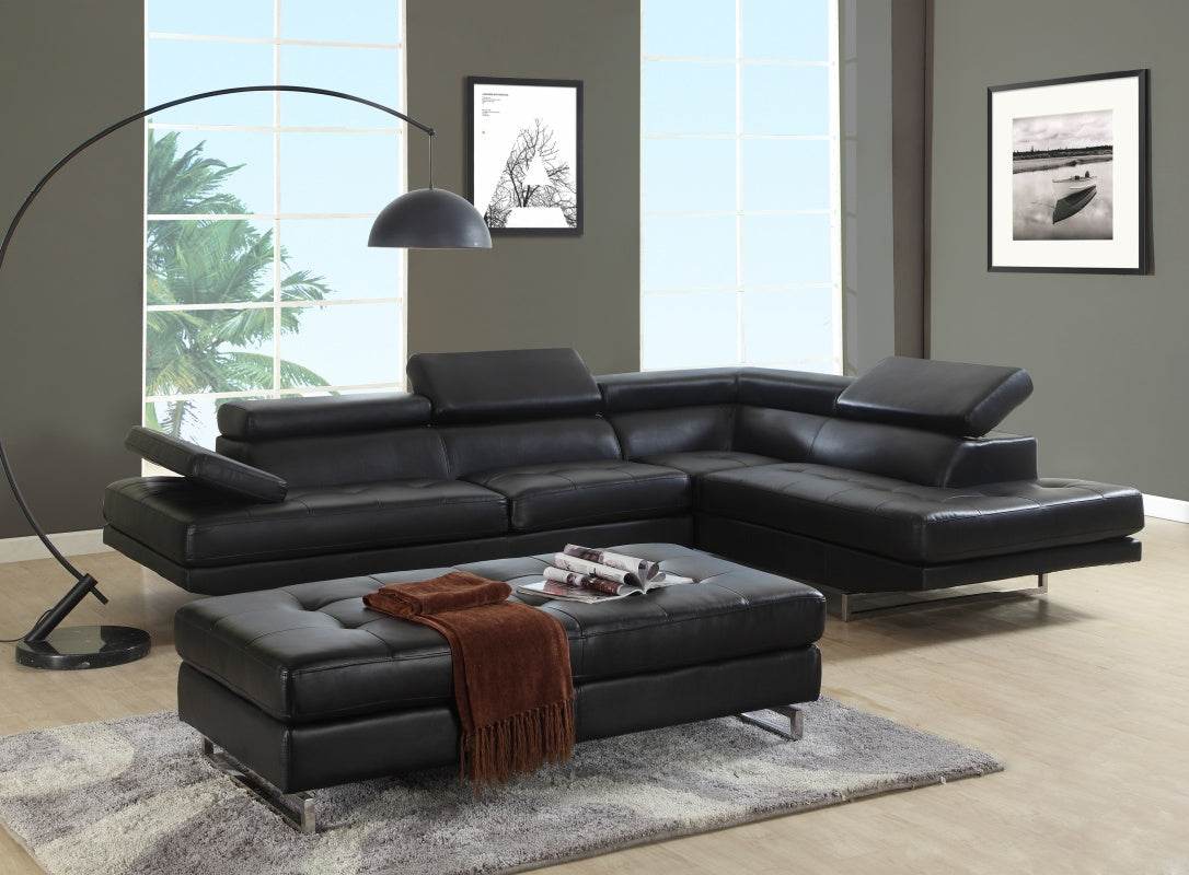 Black Leather L Shaped Two Piece Corner Sectional - Loft&Timber