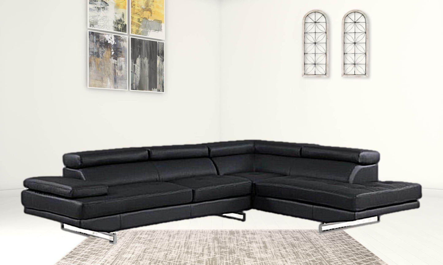 Black Leather L Shaped Two Piece Corner Sectional - Loft&Timber