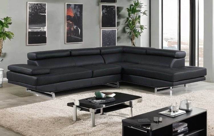Black Leather L Shaped Two Piece Corner Sectional - Loft&Timber