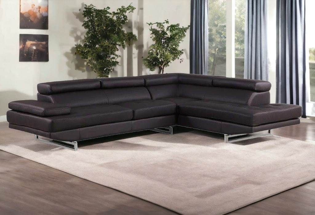 Brown Leather L Shaped Two Piece Corner Sectional - Loft&Timber