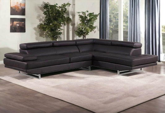 Brown Leather L Shaped Two Piece Corner Sectional - Loft&Timber