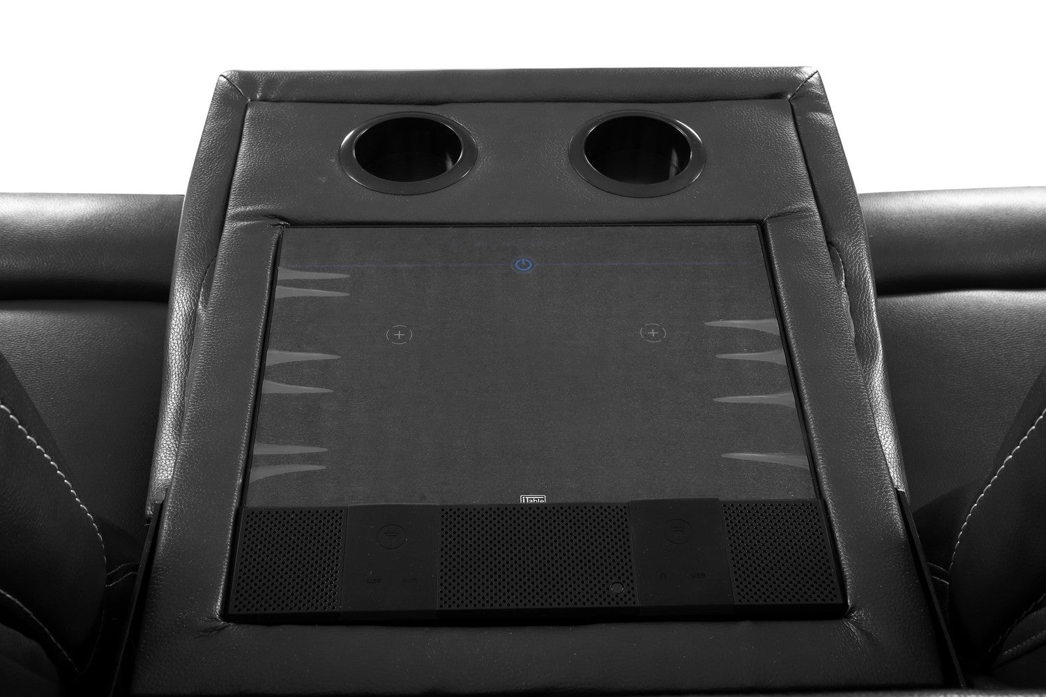 89" Gray Faux Leather USB Sofa With Black Legs-4