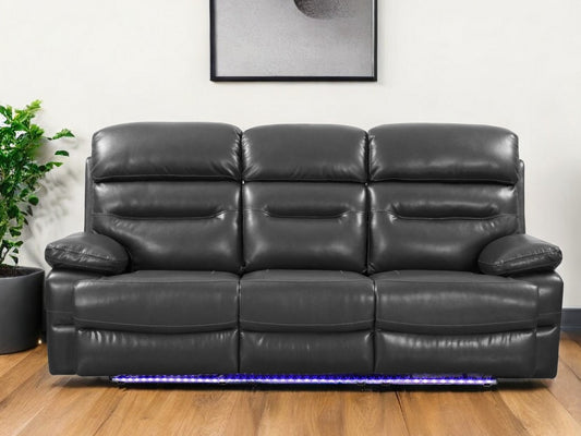 89" Gray Faux Leather USB Sofa With Black Legs-0