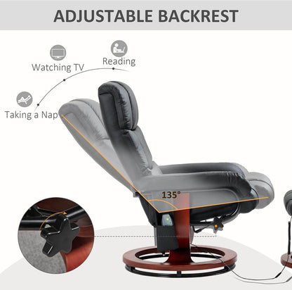 Massage Recliner Chair with Ottoman, Swivel Recliner and Footrest, Faux Leather Reclining Chair with Remote Control and Side Pocket, Black - Loft&Timber