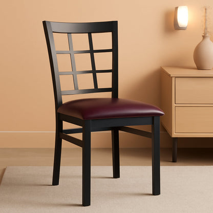 Hercules Window Back Metal Dining Chair Burgundy Vinyl Seat-0