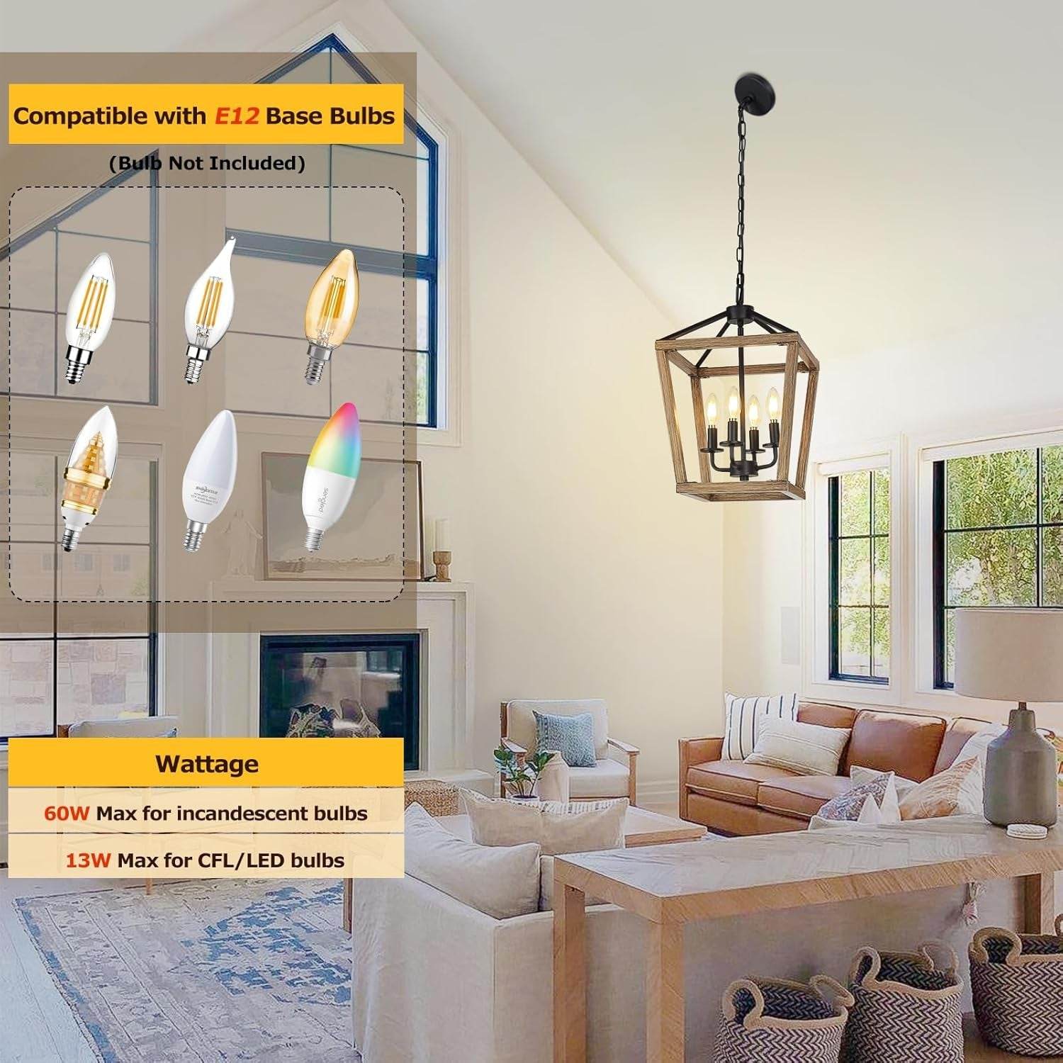 4-Light Farmhouse Chandelier Rustic Wood Cage Light - Loft&Timber