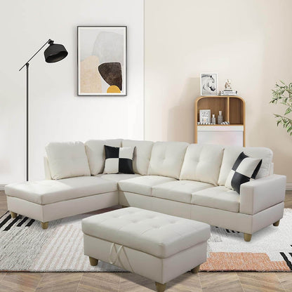 Ponliving Furniture Modern L-Shaped Leather Sectional Sofa Left Hand Facing (White) - Loft&Timber