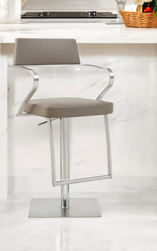 21 " Taupe And Silver Stainless Steel Bar Chair - Loft&Timber