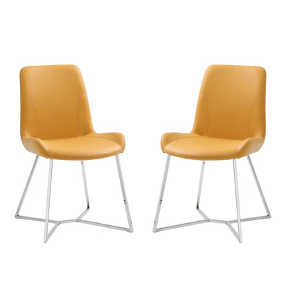 Set of Two Orange and Silver Upholstered Dining Side Chairs - Loft&Timber