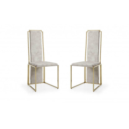 Set of Two Beige and Gold Upholstered Dining Side Chairs - Loft&Timber